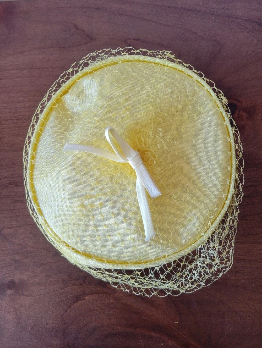 Vintage 1960s Yellow Pillbox Hat with Veil Bow Jackie O Style Mid Century